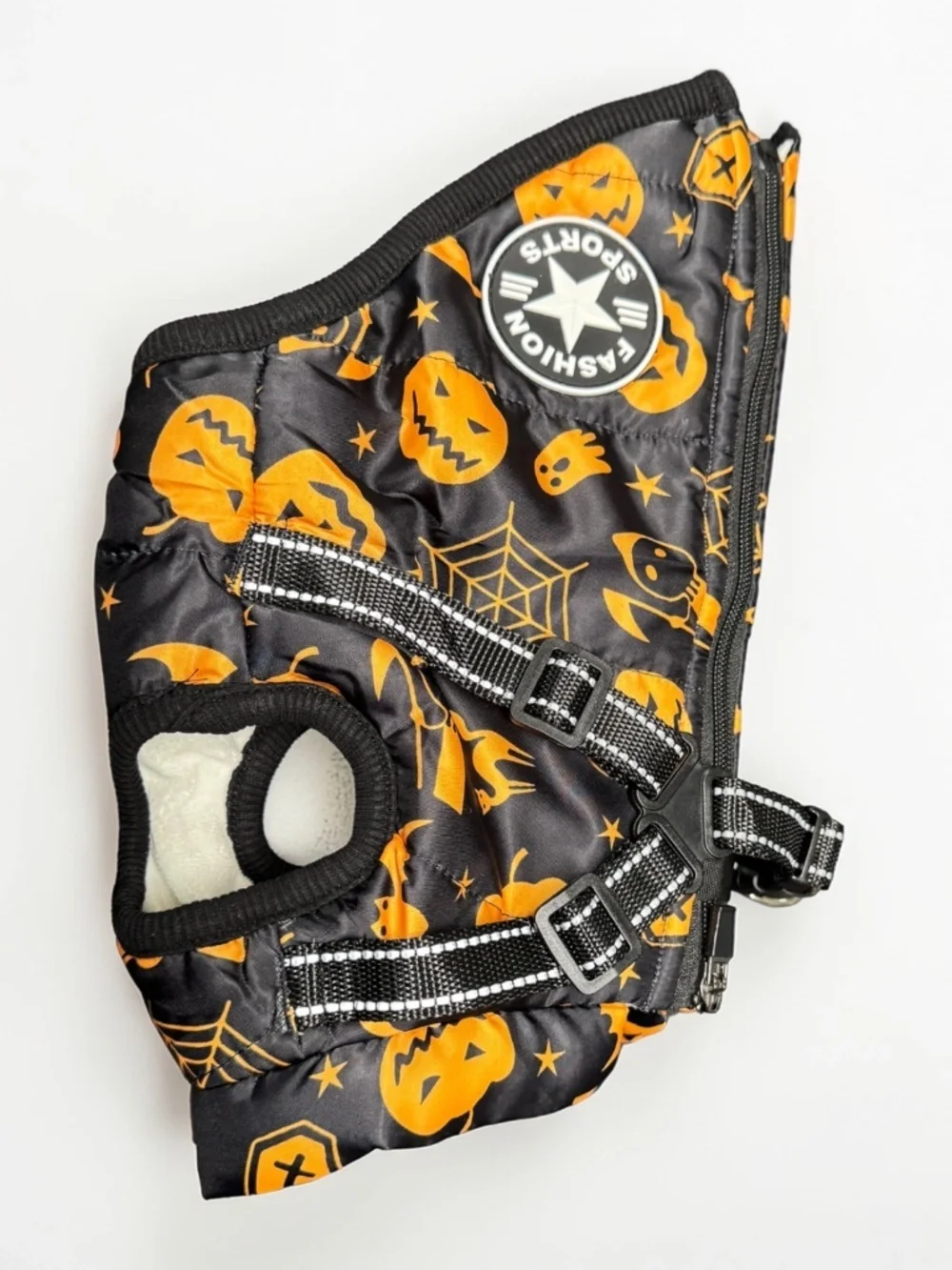 Halloween Dog Jacket Harness Small Pumpkin Reflective Fleece Lined NWOT